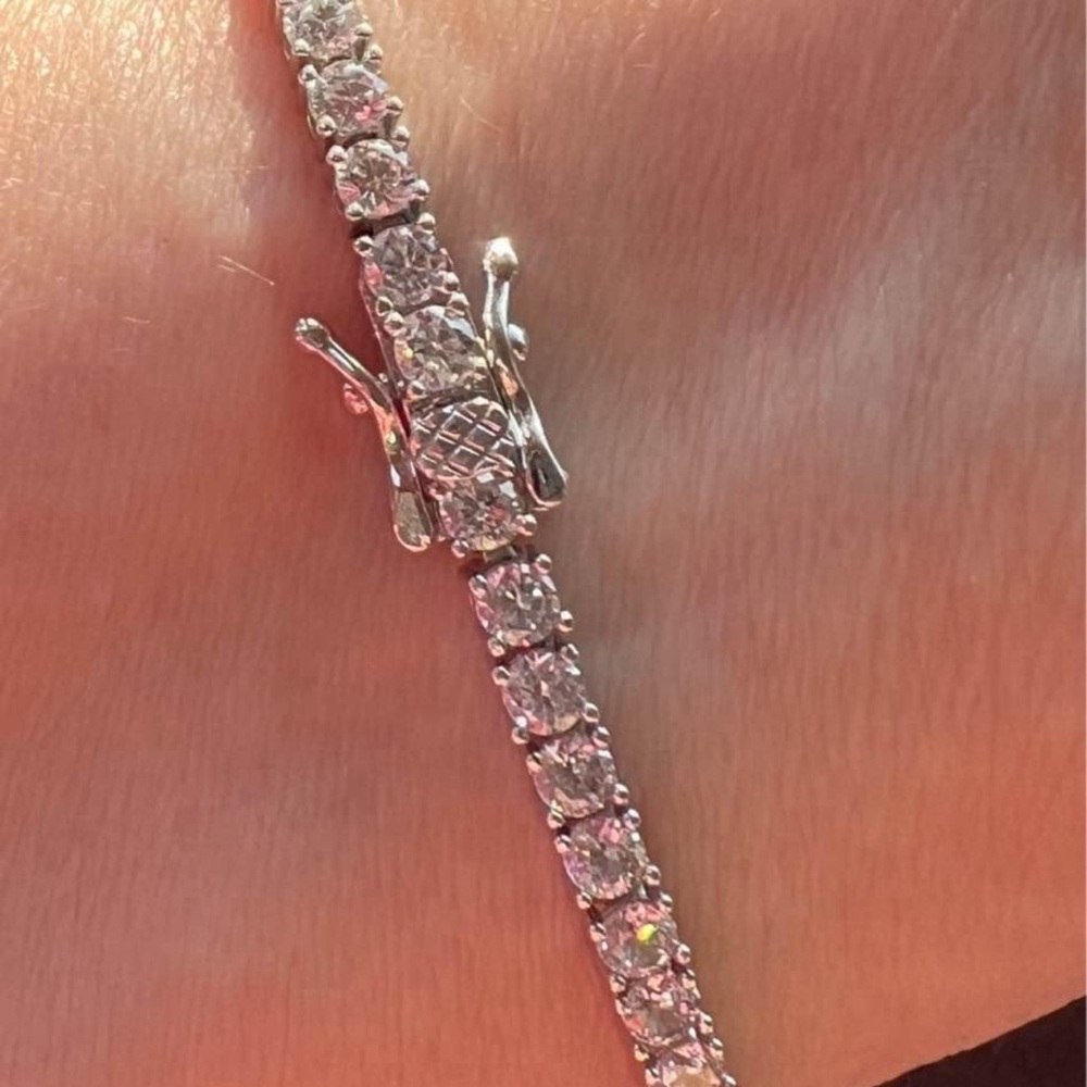 Oceans Fine Jewelry Moissanite 3mm 925 Silver Bracelet 16mm 6.25” S, 17mm 7.0” M - Picture 2 of 6